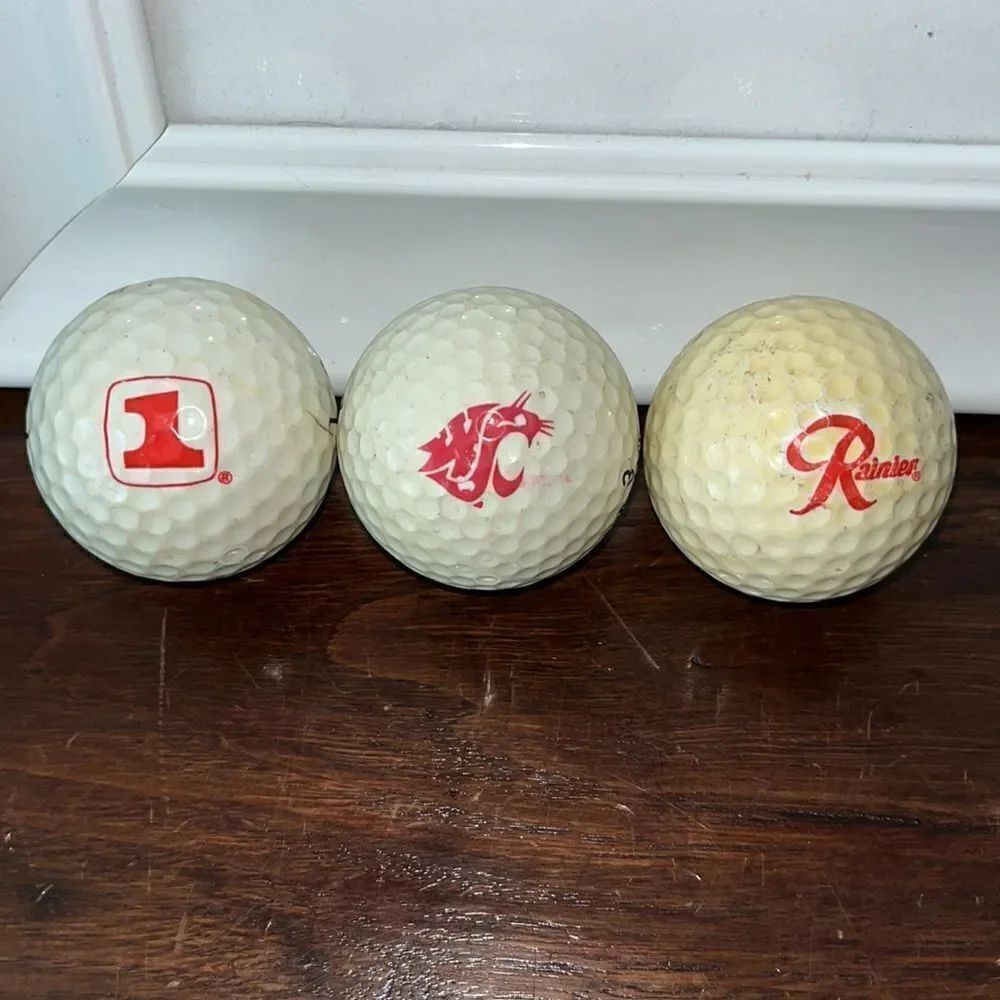 3-Rare used Ranier Beer, Seattle First National Bank, Washington State golf ball